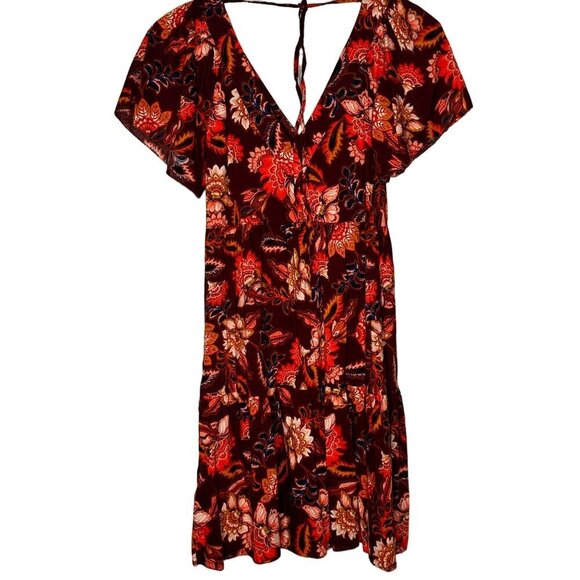 NWT Old Navy Babydoll Floral V-Neck Dress Womens XS Boho Dark Cottage Burgundy - Picture 1 of 9